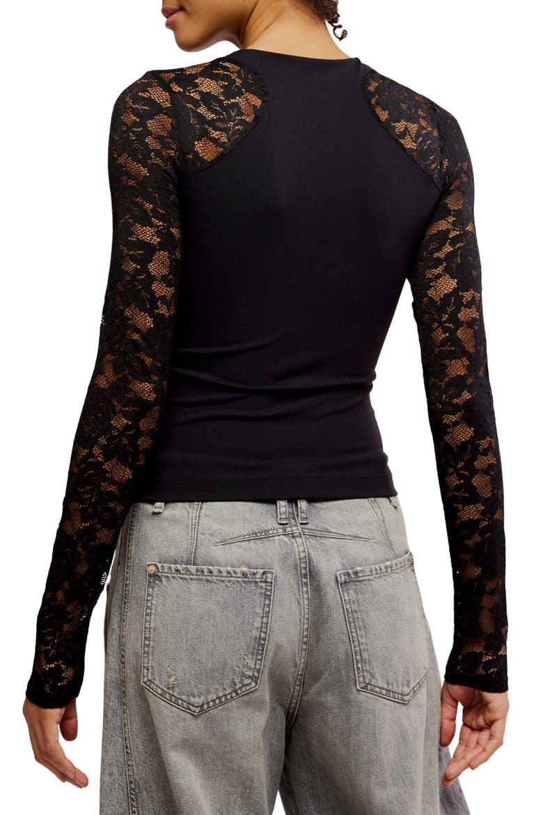 No Excuses Lace Sleeve Top, Alternate, color, BLACK