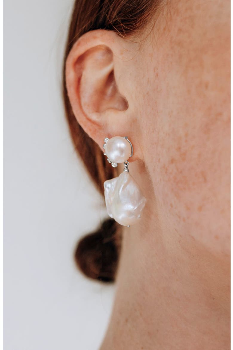 Cléo Baroque Pearl Drop Earrings, Alternate, color, SILVER