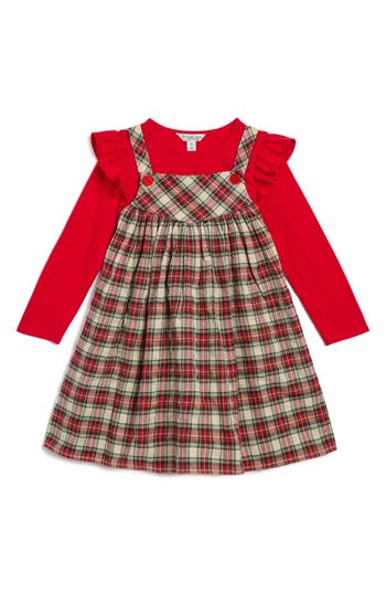 Pippa & Julie Kids' Plaid Dress & Long Sleeve T-shirt Set In Red