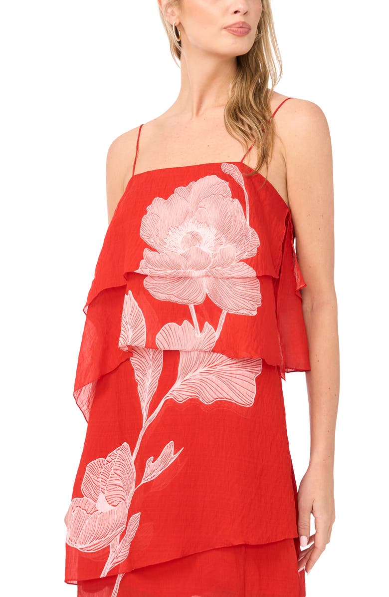 Vince Camuto Floral Tiered Overlay Dress, Alternate, color, Lobster Red