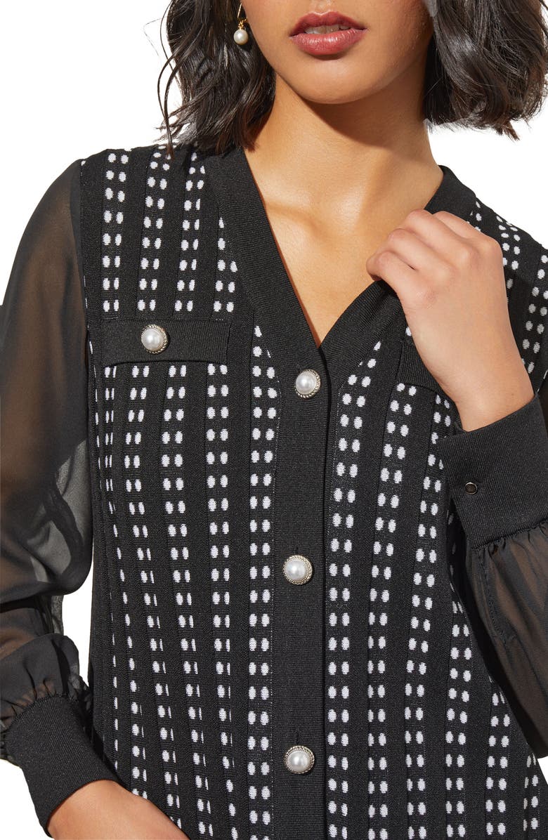 Ming Wang Mix Media Sheer Sleeve Tweed Cardigan, Alternate, color, 