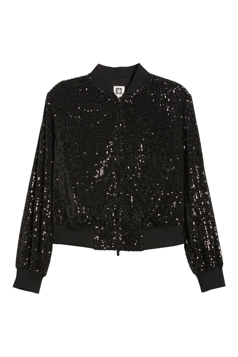 Sequin Bomber Jacket, Alternate, color, ANNE BLACK