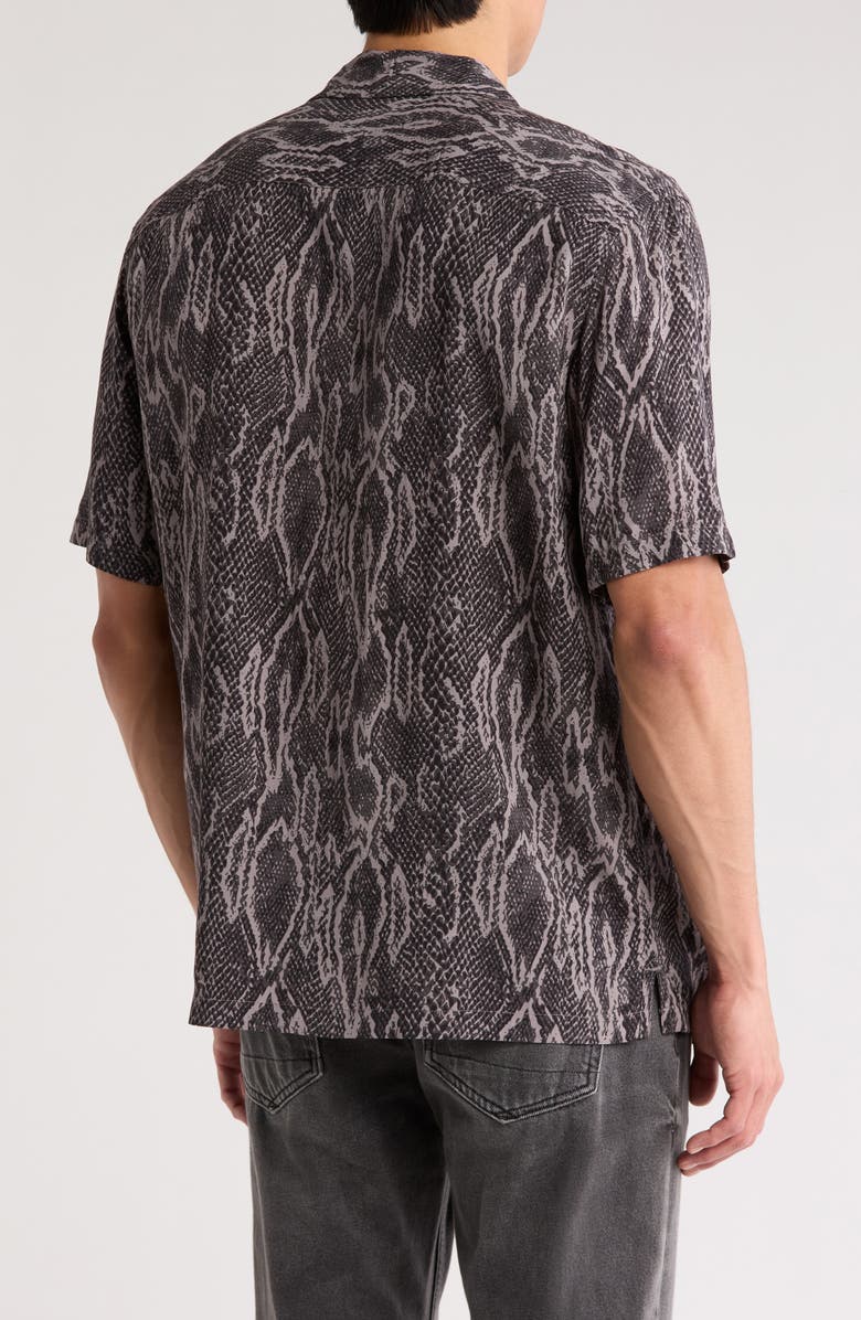 AllSaints Boomslang Snakeskin Print Camp Shirt, Alternate, color, Jet Black