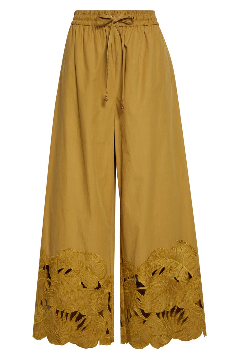 Mahon Embroidered Cutwork Cotton Wide Leg Ankle Pants, Alternate, color, MOSS