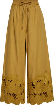 Zimmermann Mahon Embroidered Cutwork Cotton Wide Leg Ankle Pants