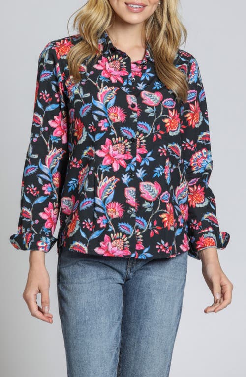 Apny Classic Button-up Shirt In Pink Blue Multi In Black