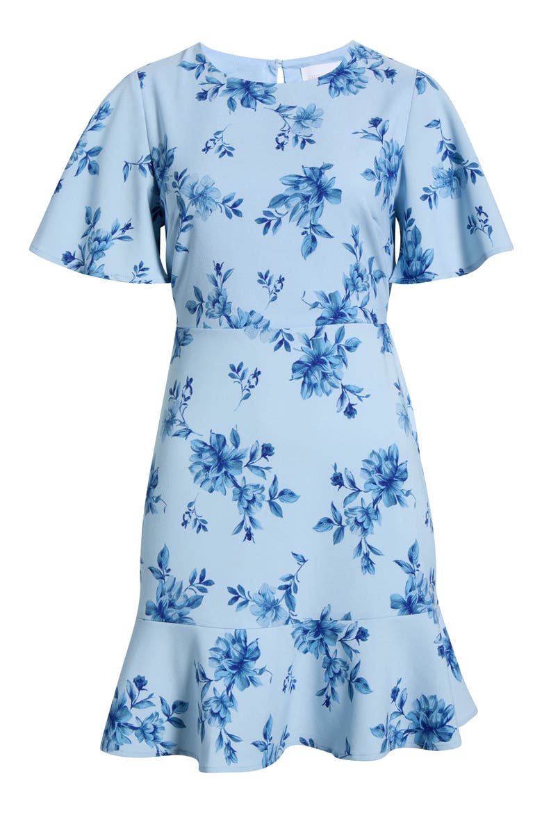 Floral Print Ruffle Hem Dress, Alternate, color, BLUE
