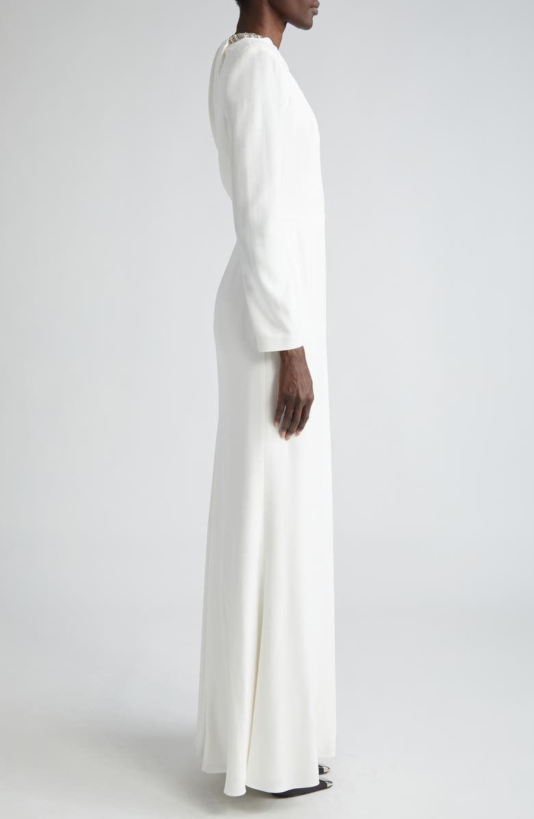 McQueen Crystal Embellished Long Sleeve Leaf Crepe Gown, Alternate, color, 