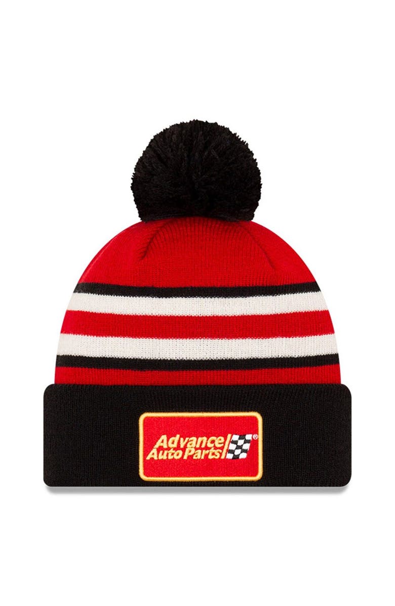 New Era Men's New Era Black/Red Ryan Blaney Advance Auto Parts Cuffed Pom Knit Beanie, Alternate, color,