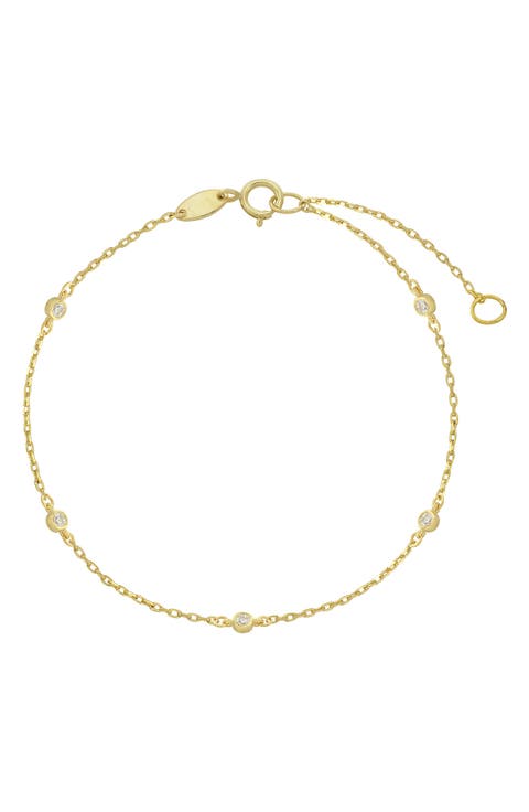 10K Gold Bezel Set CZ Station Anklet