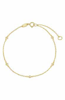 CANDELA JEWELRY 10K Gold Bezel Set CZ Station Anklet