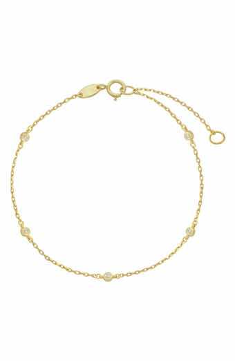 CANDELA JEWELRY 10K Gold Bezel Set CZ Station Anklet