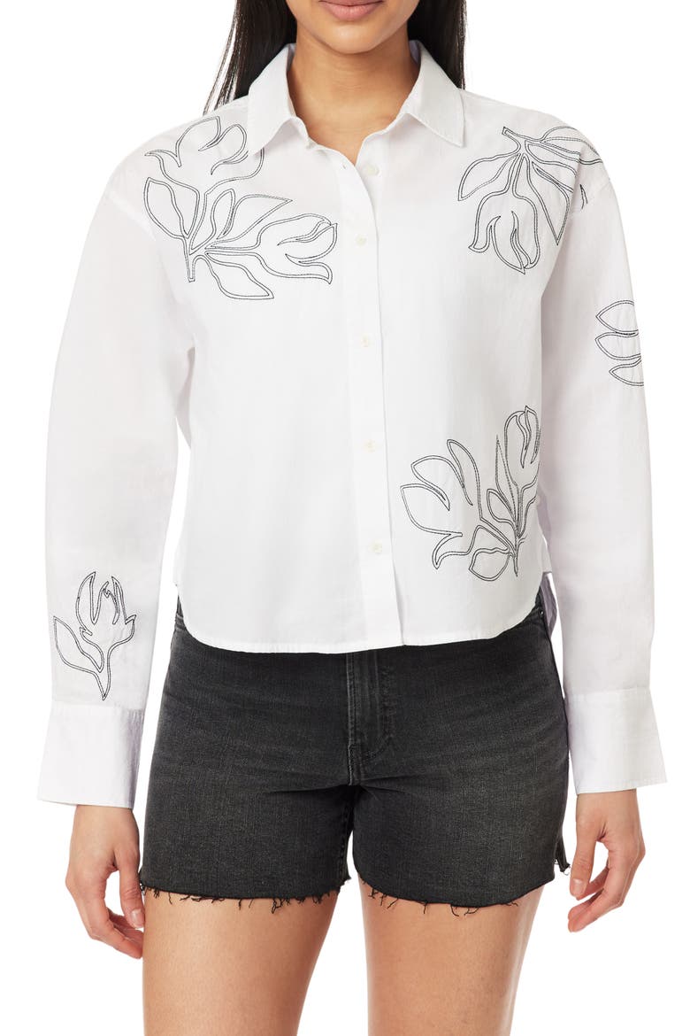 Floral Embroidered Crop Button-Up Shirt, Main, color, SOLID ALL EMBROIDERY