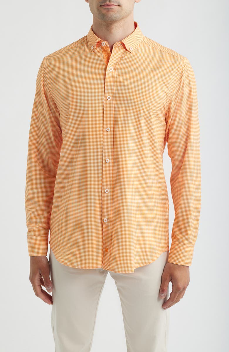 Johnston & Murphy Game Day XC4<sup>®</sup> Gingham Check Button-Down Shirt, Main, color, Orange
