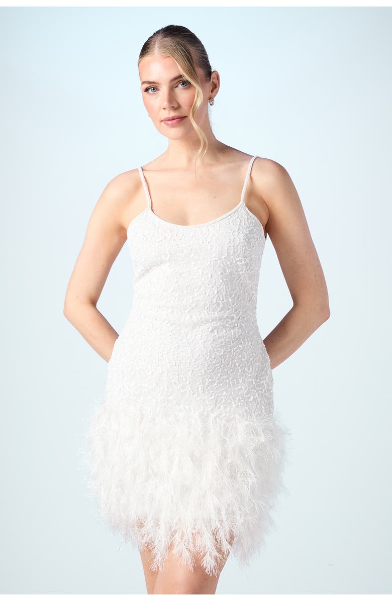 Coast Embellished Feather Bridal Mini Dress, Main, color, Ivory