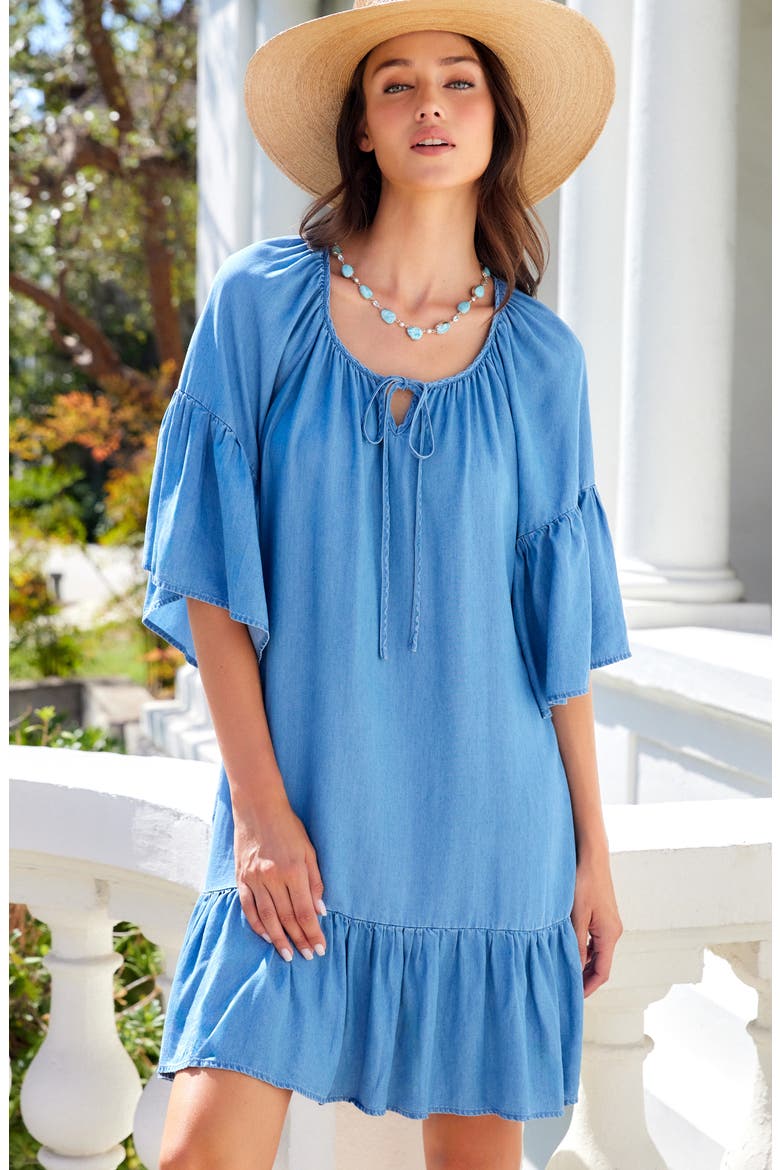 Ruffle Hem Chambray Dress, Alternate, color, CHAMBRAY