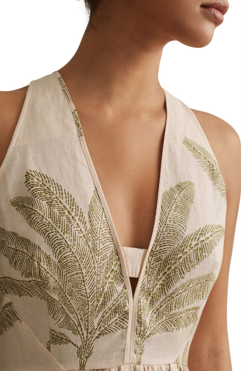 Reiss Anna Foliage Print Linen Midi Dress, Alternate, color,