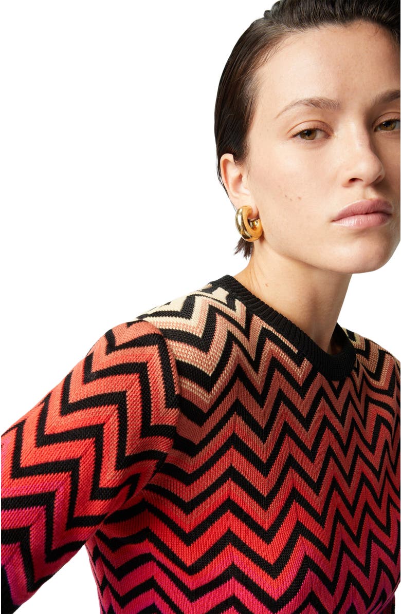 Missoni Short-sleeved Crewneck Sweater With Dégradé Chevron Motif, Alternate, color, Multicoloured