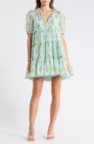 Cinq à Sept Papyrus Floral Madara Short Sleeve Minidress