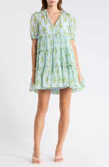 Cinq à Sept Papyrus Floral Madara Short Sleeve Minidress