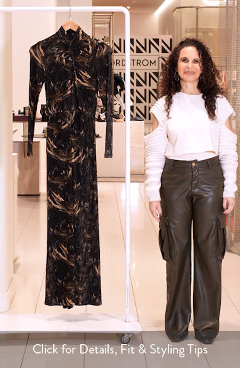 Mina Printed Long Sleeve Slim Fit Maxi Dress, sales video thumbnail