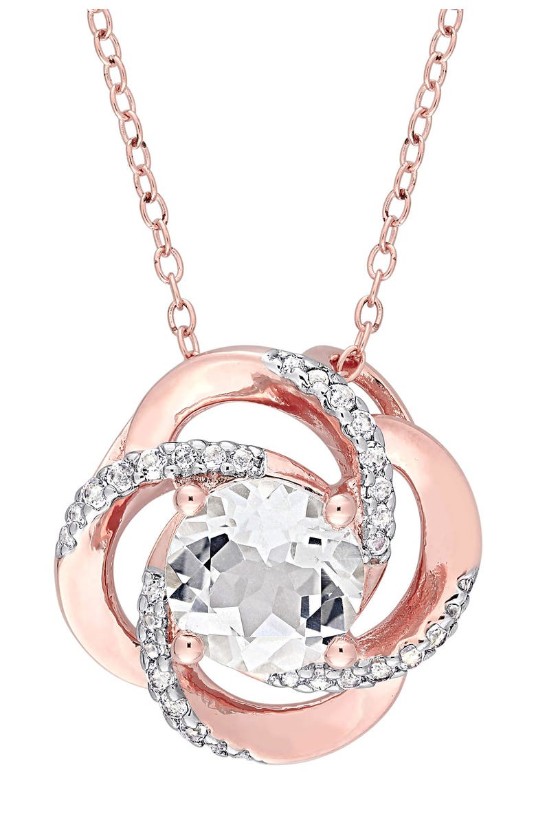 DELMAR 18K Rose Gold Vermeil White Topaz Swirl Pendant Necklace, Main, color, Rose