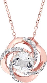 DELMAR 18K Rose Gold Vermeil White Topaz Swirl Pendant Necklace