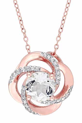 18K Rose Gold Vermeil White Topaz Swirl Pendant Necklace