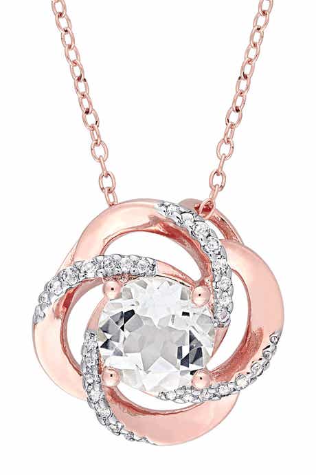 DELMAR 18K Rose Gold Vermeil White Topaz Swirl Pendant Necklace