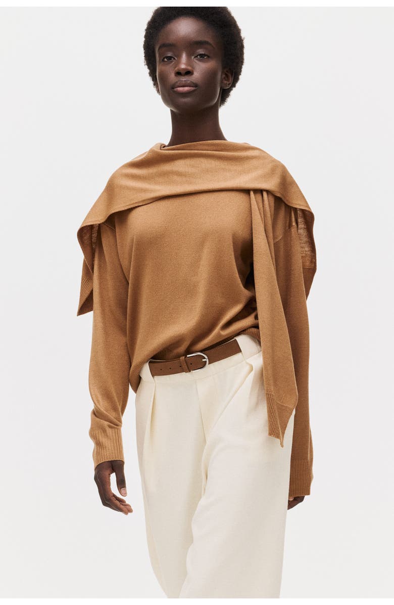 H&M Belted Ponte Di Roma Trousers, Alternate, color, Cream