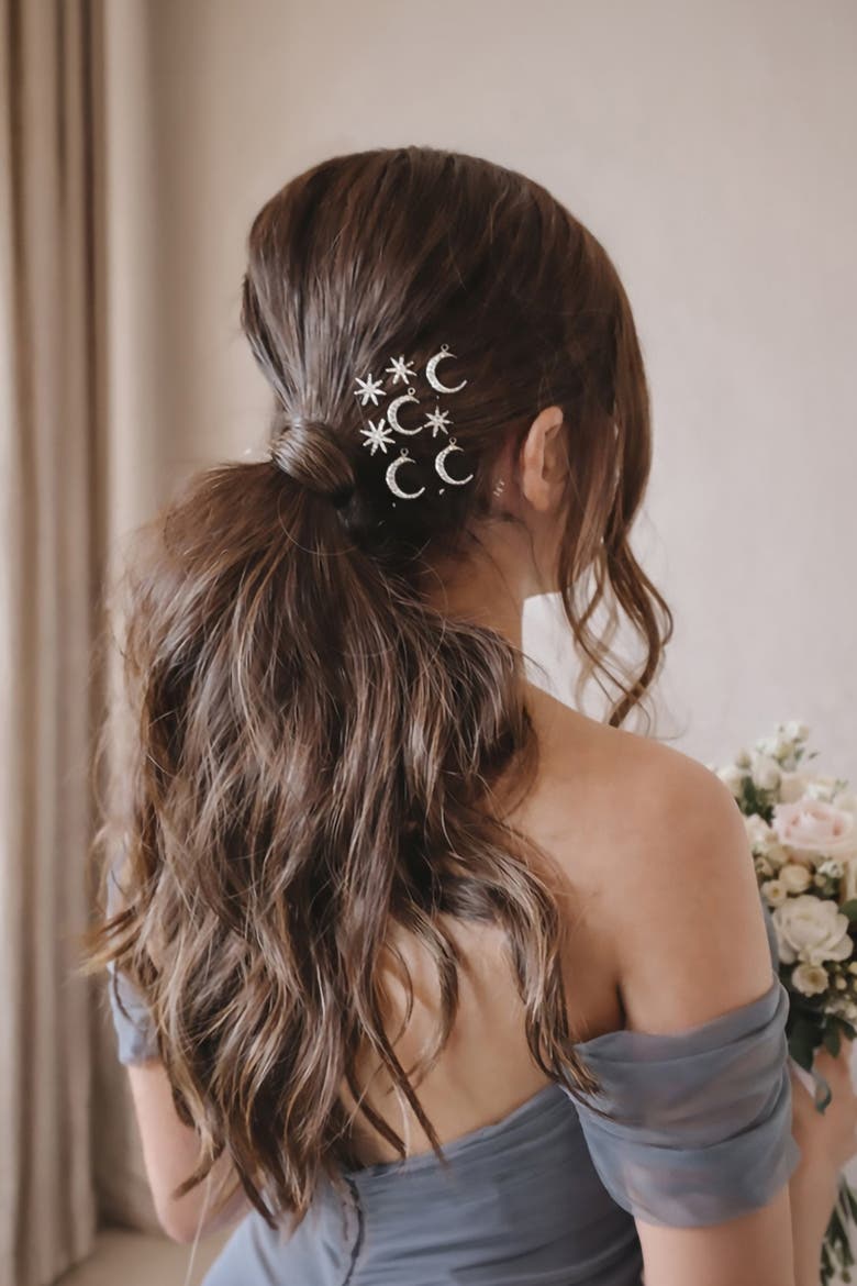 Celestia Silver Star & Moon Hair Pins - Set of 8, Alternate, color, Metallic Silver