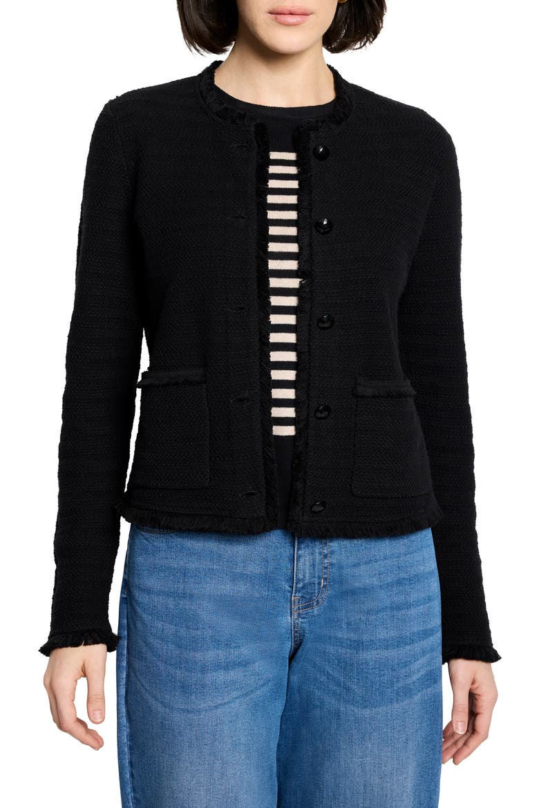 Fringe Mix Knit Jacket, Main, color, BLACK ONYX