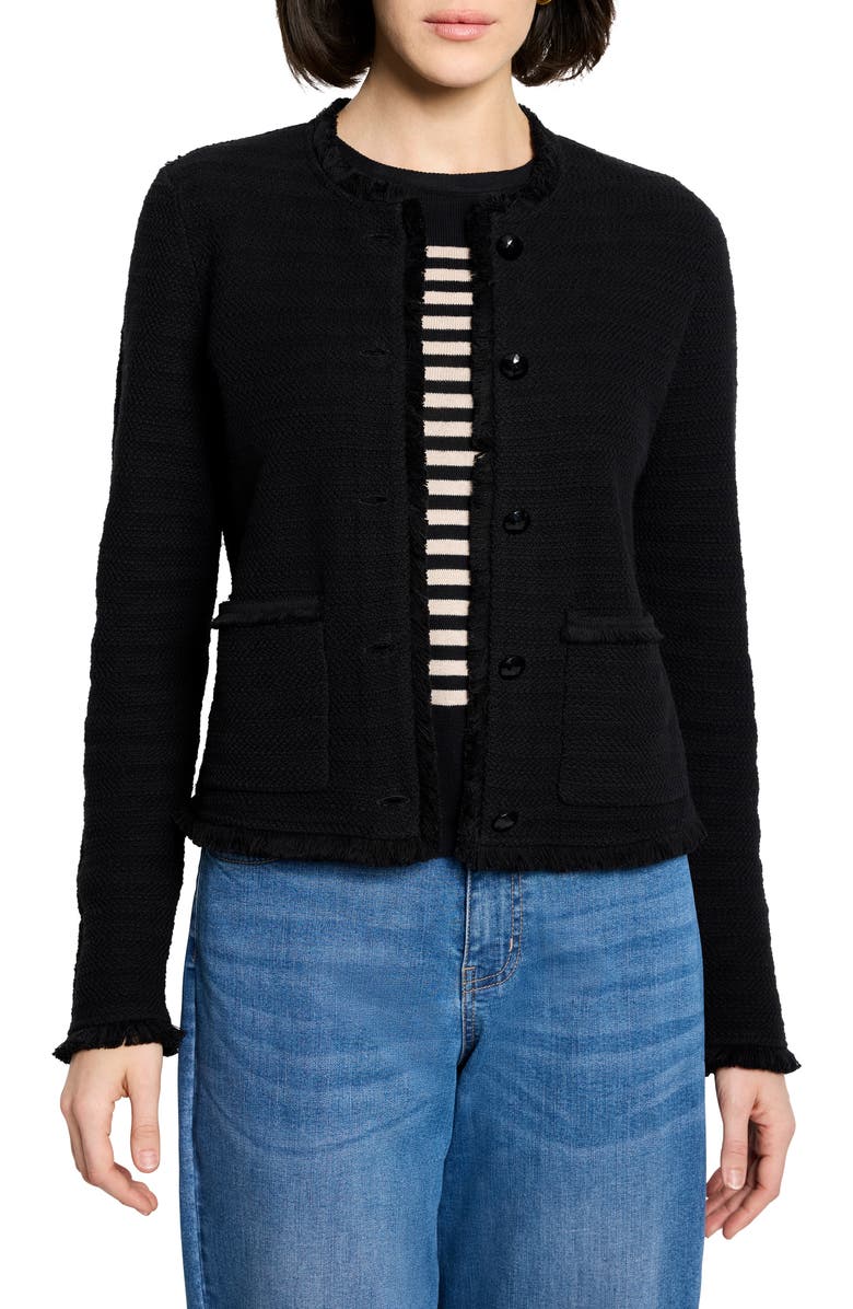 NIC+ZOE Fringe Mix Knit Jacket, Main, color, Black Onyx