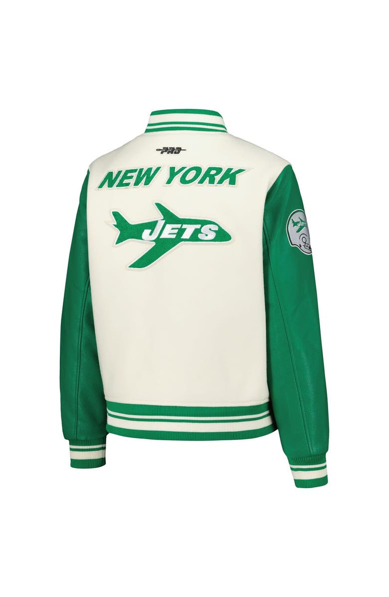 PRO STANDARD Women's Pro Standard  Cream New York Jets Retro Classic Vintage Full-Zip Varsity Jacket, Alternate, color, 