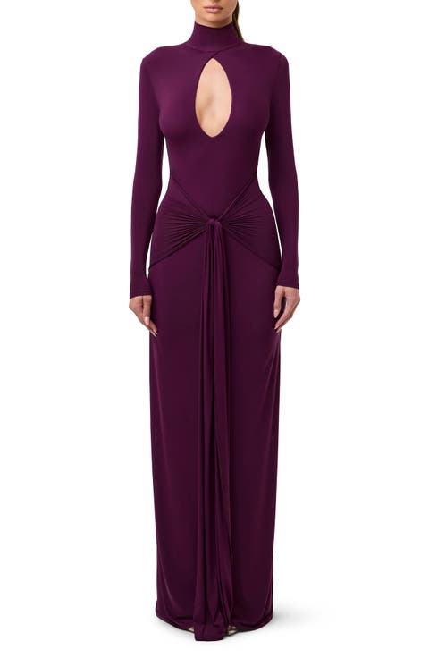 Cutout Tie Front Long Sleeve Maxi Dress