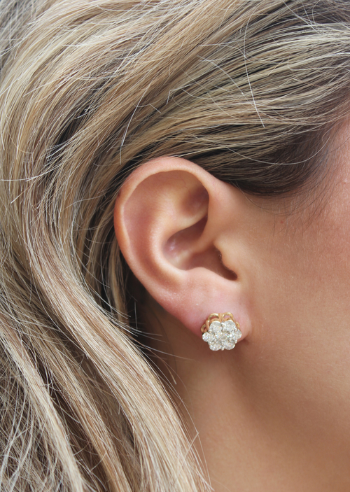 LUVMYJEWELRY LUVMYJEWELRY MEADOW 14K YELLOW GOLD CLUSTER LAB GROWN DIAMOND UNISEX EARRINGS