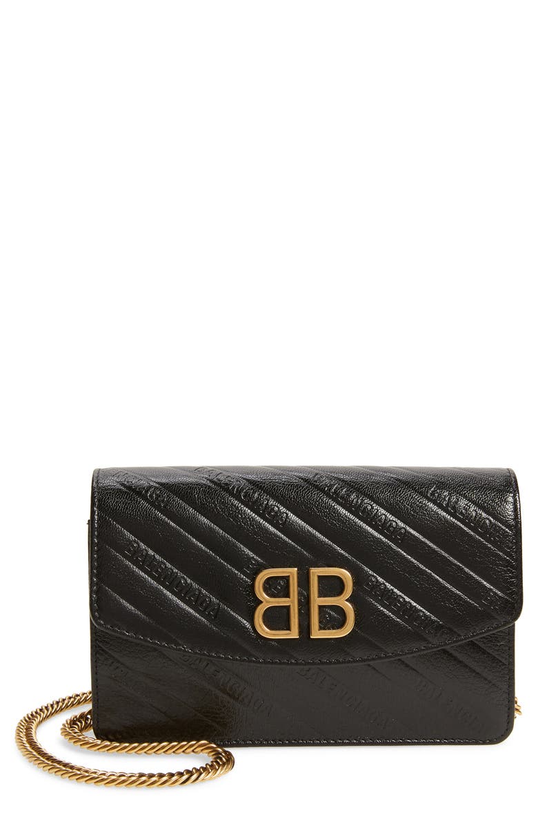 Balenciaga BB Leather Wallet on a Chain, Main, color, 