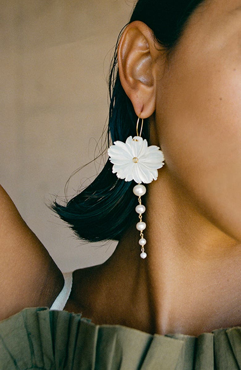 Chan Luu Magnolia Freshwater Pearl Drop Earrings, Alternate, color, White Mop