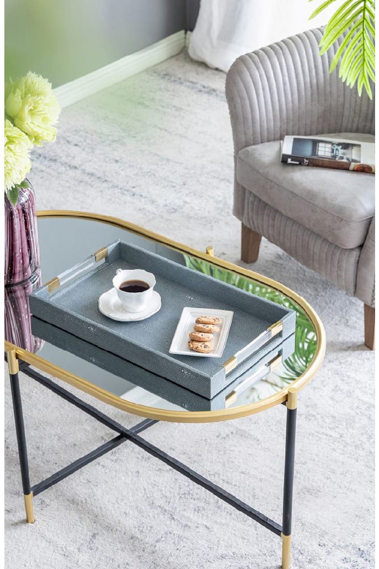 Set of 3 Margo Trays with Lucite Handles, Alternate, color, GRAY