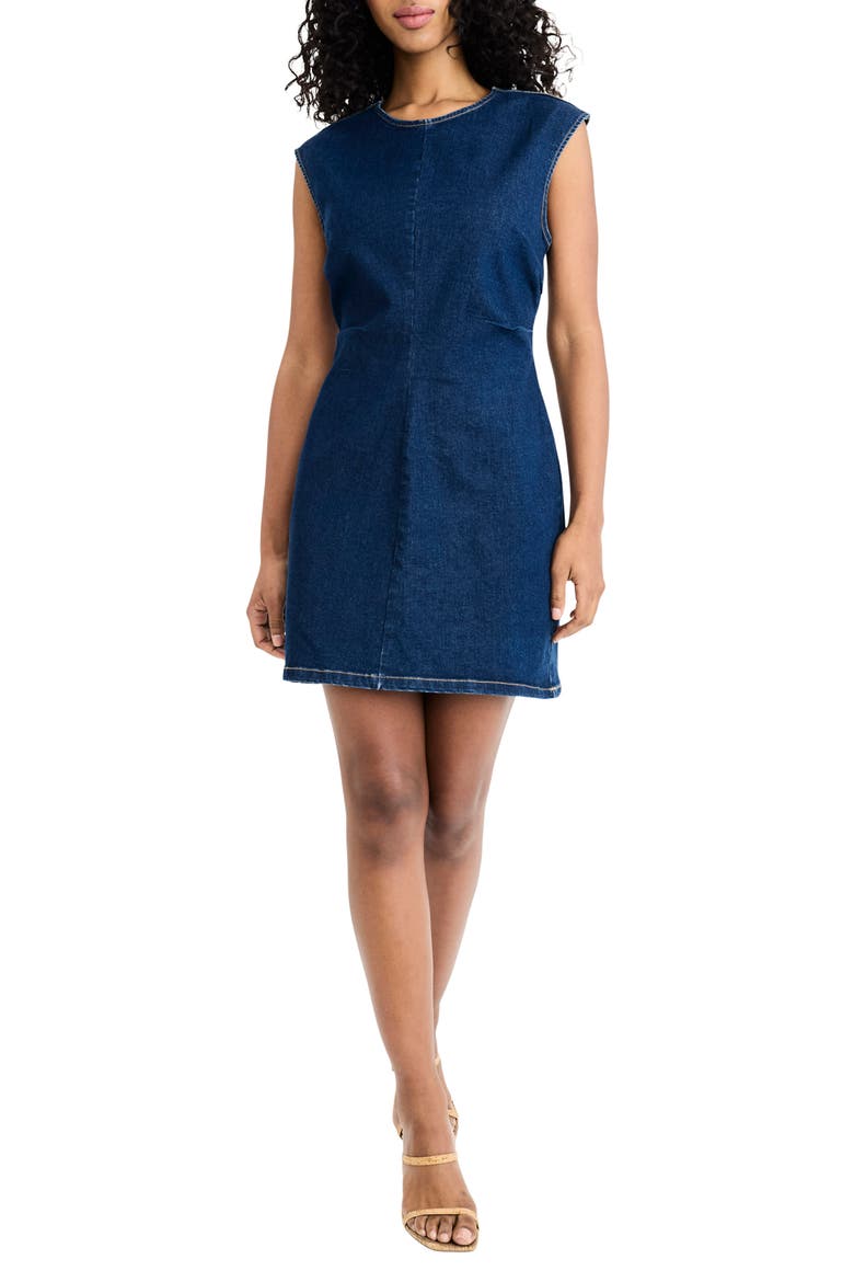 Sleeveless Denim Minidress, Main, color, DARK WASH