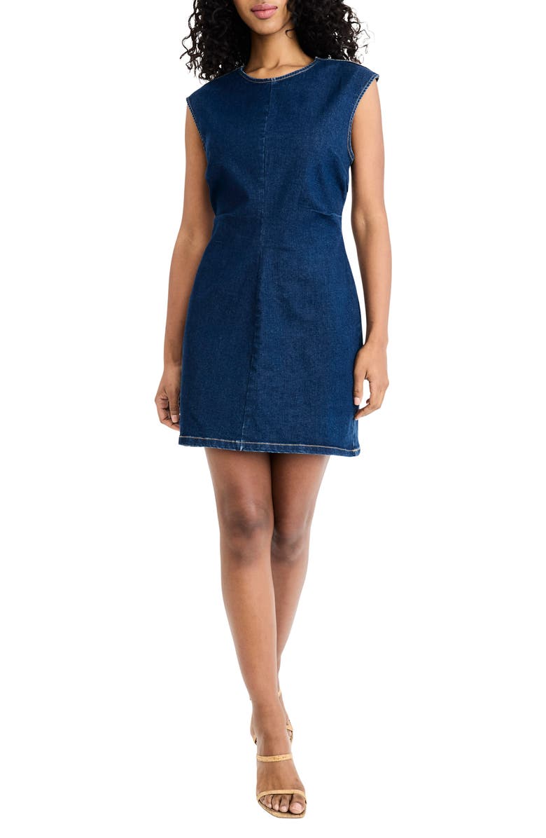 Donna Morgan Sleeveless Denim Minidress, Main, color, Dark Wash