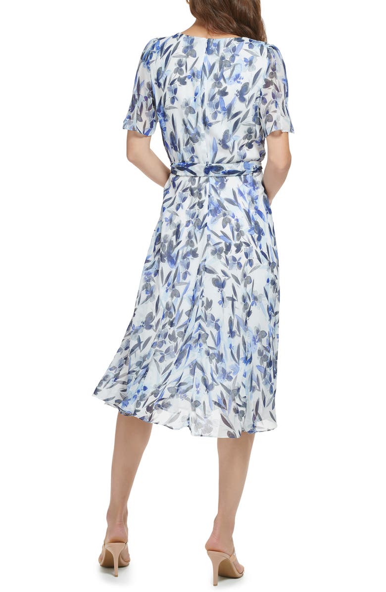 DKNY Floral Flutter Sleeve Midi Dress, Alternate, color, 