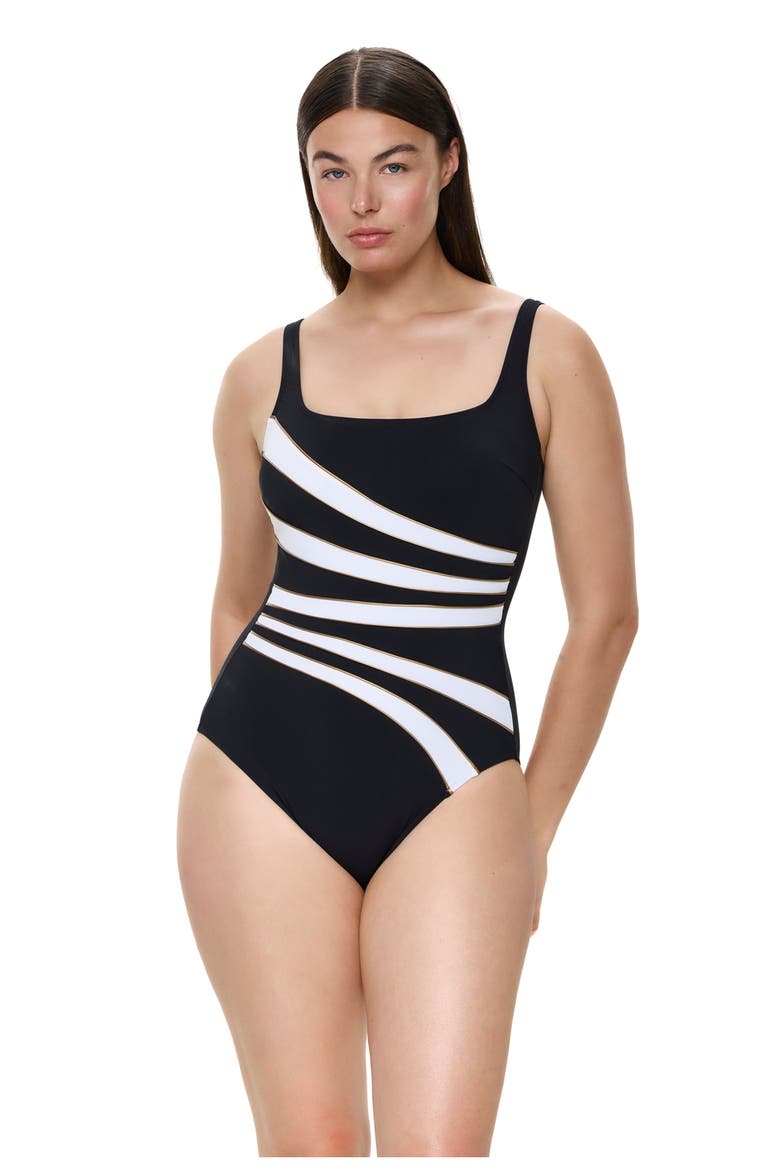 Luxe Allure Square Neck One Piece, Alternate, color, Black-Gold