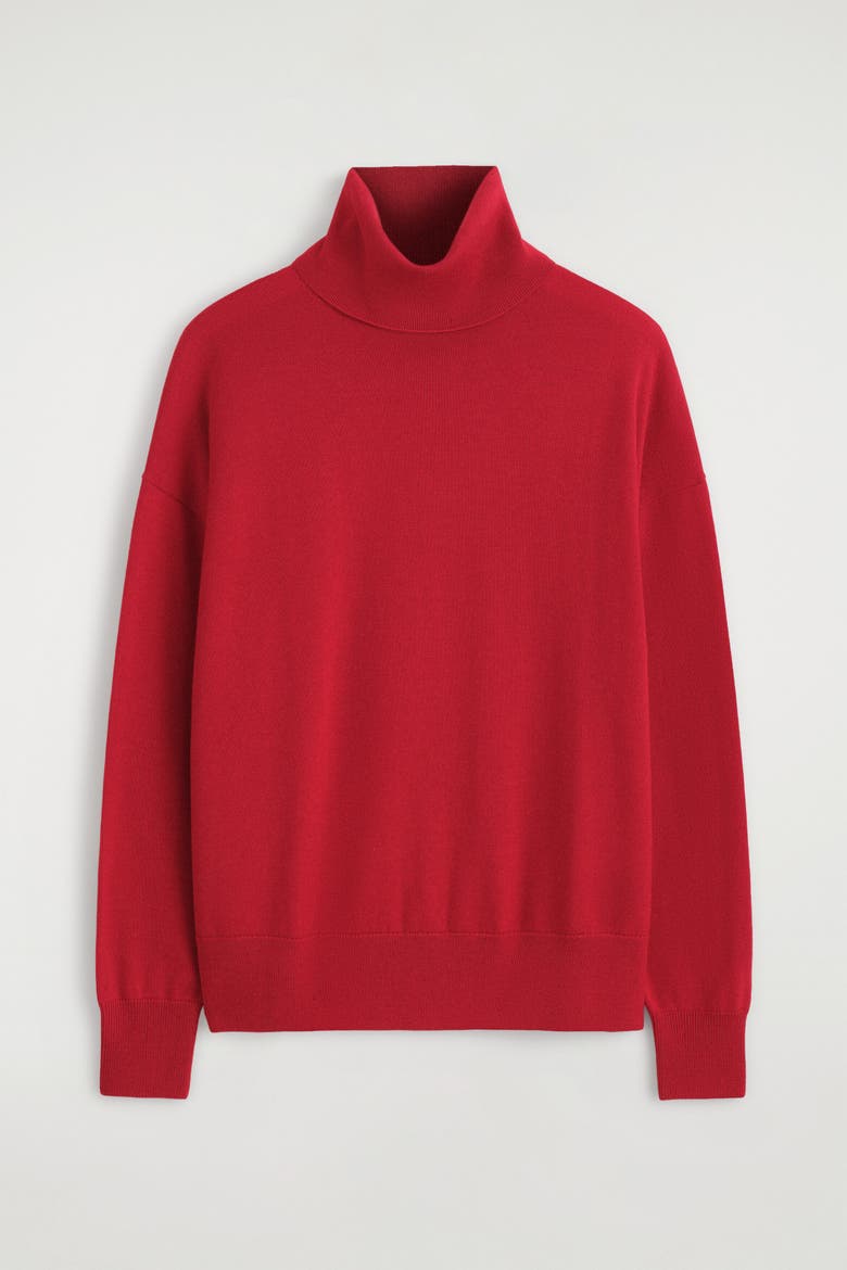 Leather-Patch Merino Wool Mock-Neck Sweater, Alternate, color, RED