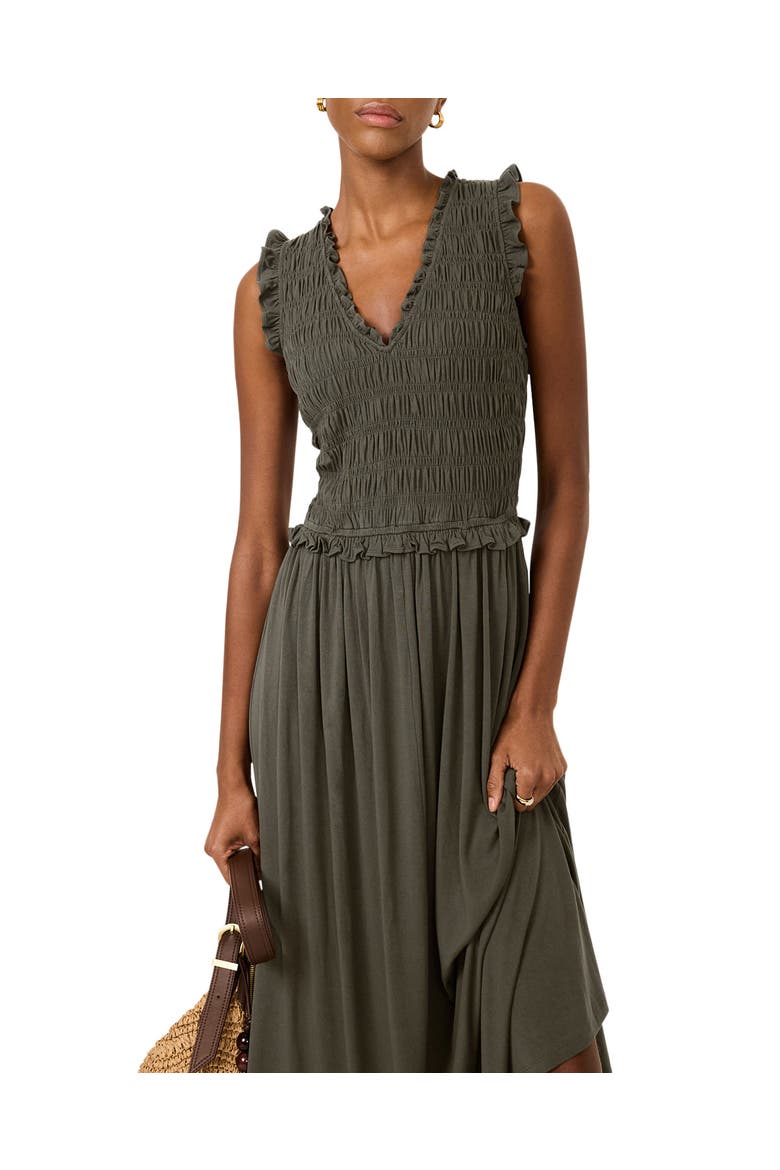 Shirred Ruffle Midi Dress, Alternate, color, Green