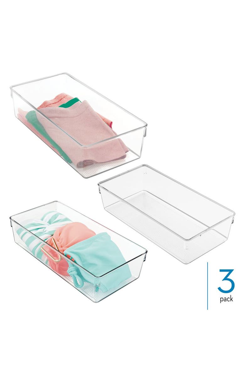 iDesign Plastic Dresser Drawer Organizer for Bedroom - Set of 3 - Clear, Alternate, color, Clear