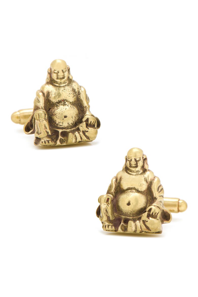 Smiling Buddha Cuff Links, Main, color, METALLIC GOLD