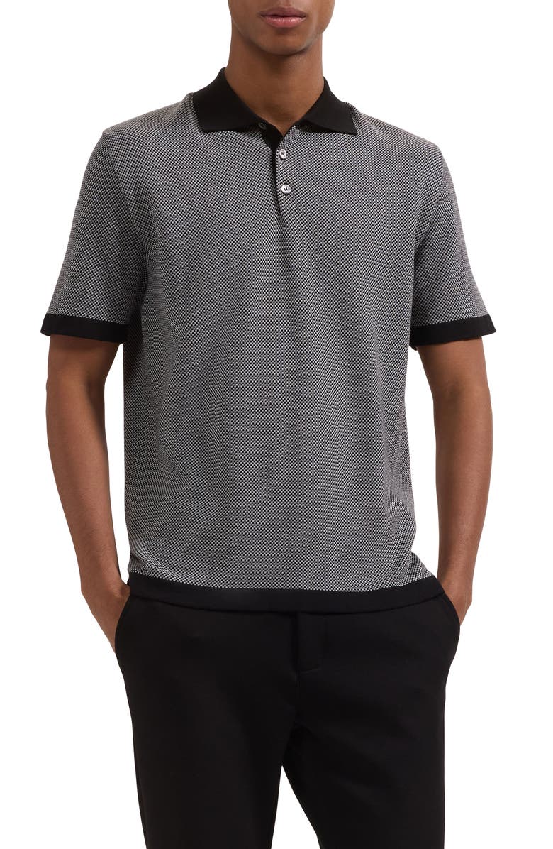 Bugatchi Geometric Jacquard Polo Sweater, Main, color, Black