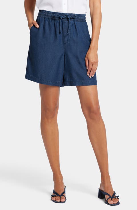 Jayne Denim Ankle Wide Leg Drawstring Shorts
