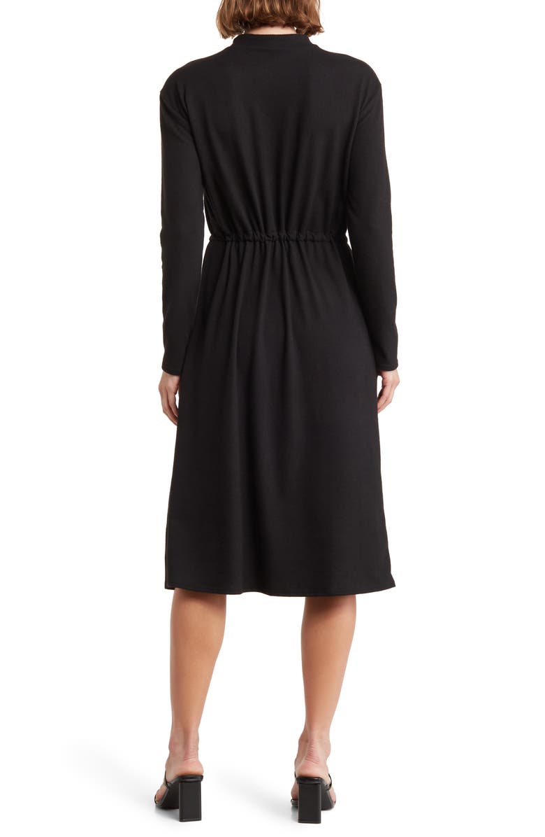 GO COUTURE Long Sleeve Drawstring Waist Dress, Alternate, color, Black